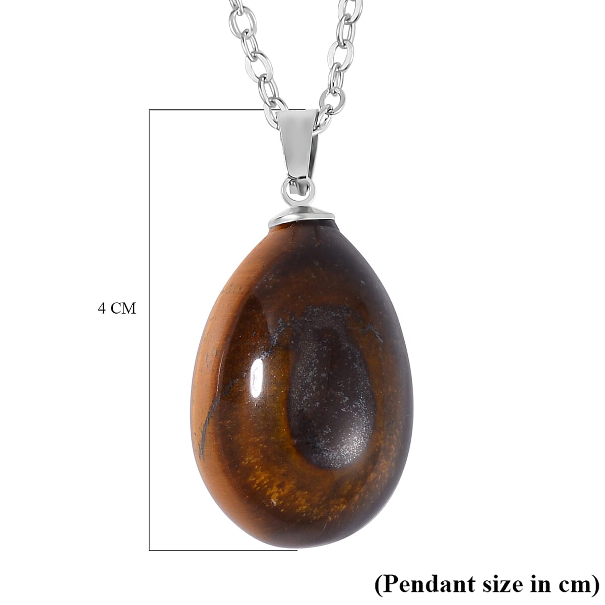 Yellow Tigers Eye Egg Shaped Necklace (Size - 30) in Stainless Steel 7688638 6