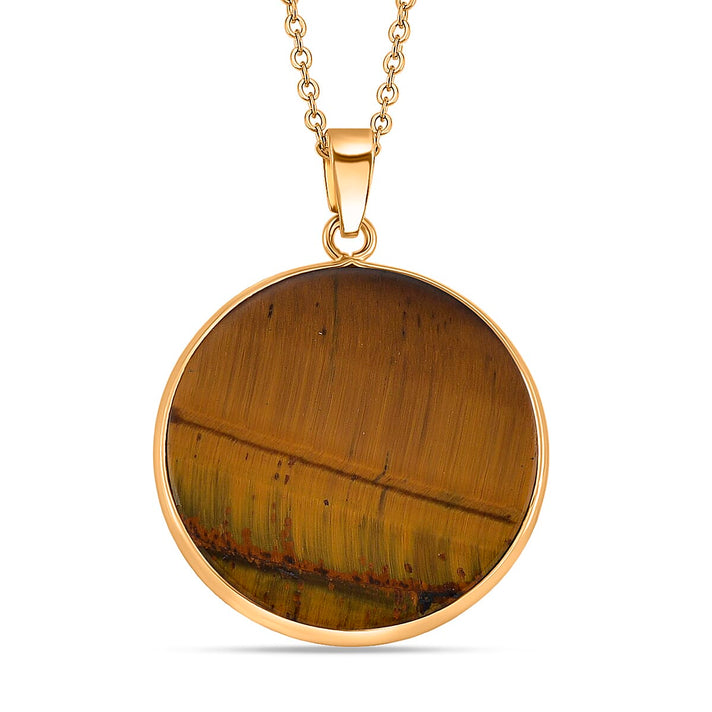 Yellow Tigers Eye Pendant with Chain (Size 20-2 EXT) in Yellow Gold Tone 25.00 Ct. 4426078 1