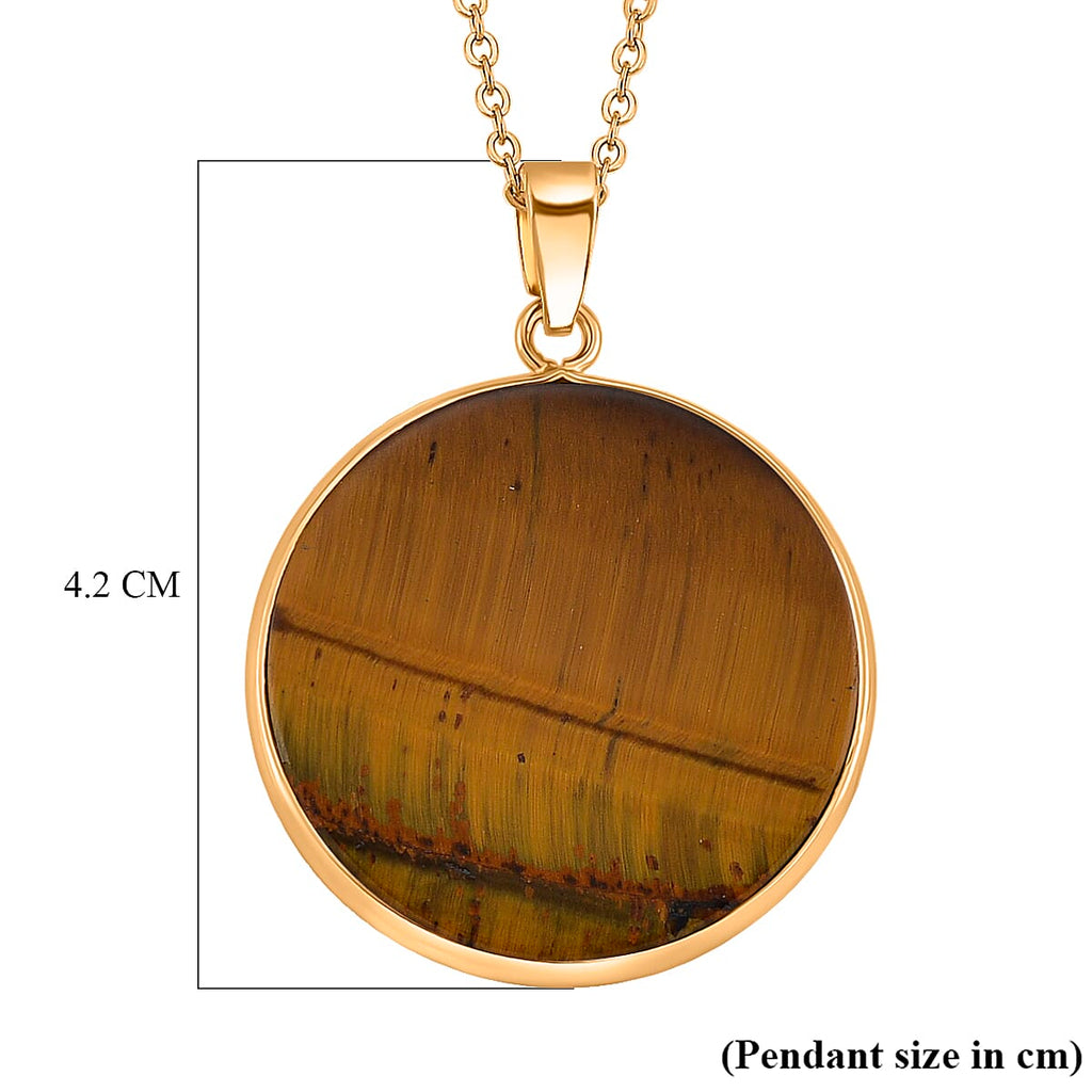 Yellow Tigers Eye Pendant with Chain (Size 20-2 EXT) in Yellow Gold Tone 25.00 Ct.