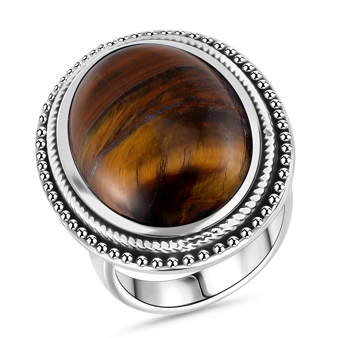 Yellow Tigers Eye Oval Shape Ring with Oxidized 50.00 Ct. 7678754 0
