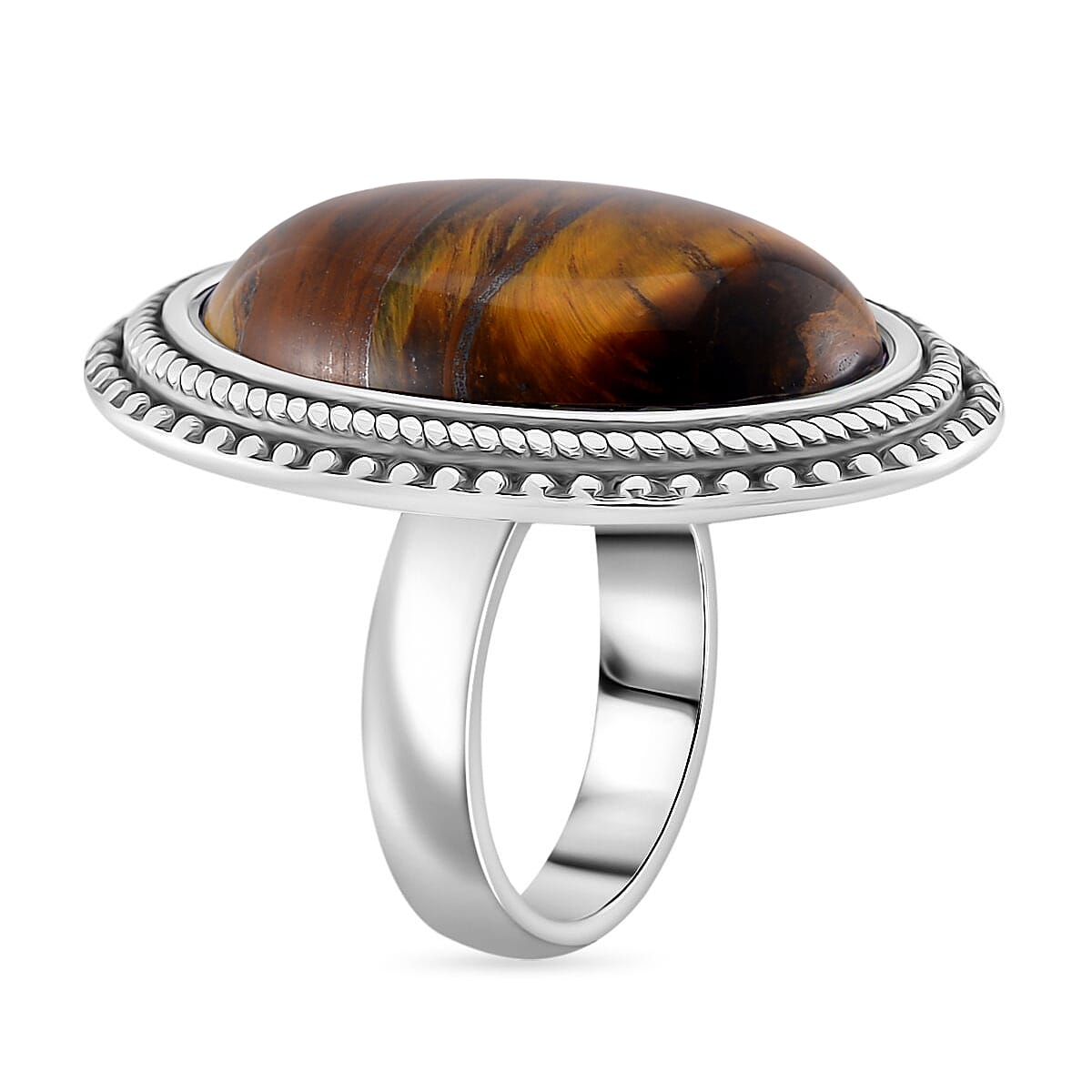 Yellow Tigers Eye Oval Shape Ring with Oxidized 50.00 Ct. 7678754 3