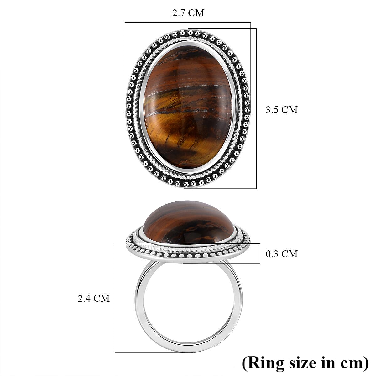 Yellow Tigers Eye Oval Shape Ring with Oxidized 50.00 Ct. 7678754 5