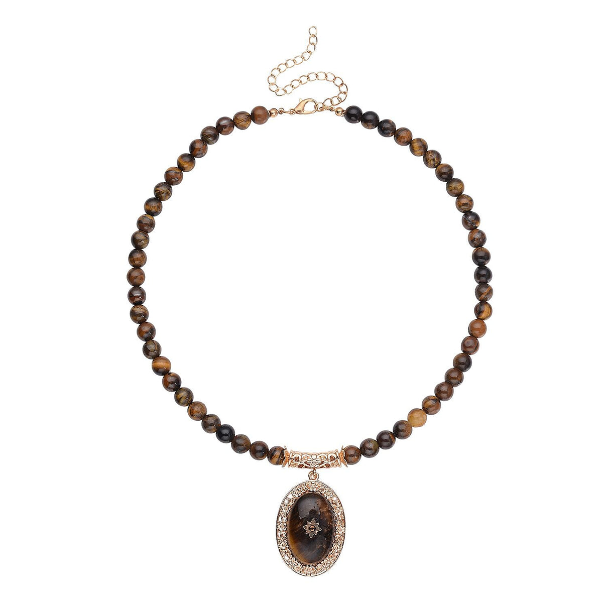 Yellow Tigers Eye and Brown Austrian Crystal Necklace (Size - 18.5 with 4 inch Extender) in Yellow Gold Tone 255.01 Ct. 7026472 0