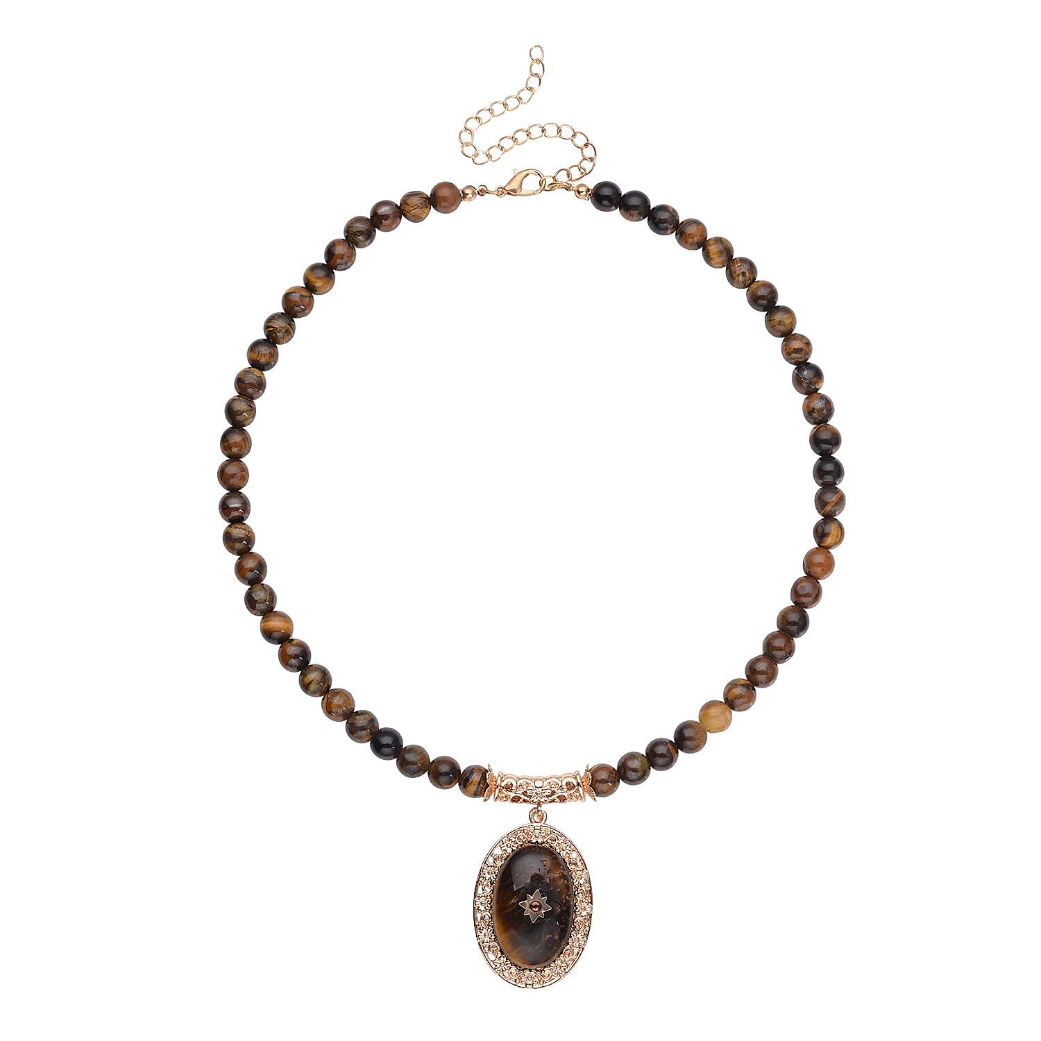 Yellow Tigers Eye and Brown Austrian Crystal Necklace (Size - 18.5 with 4 inch Extender) in Yellow Gold Tone 255.01 Ct. 7026472 0
