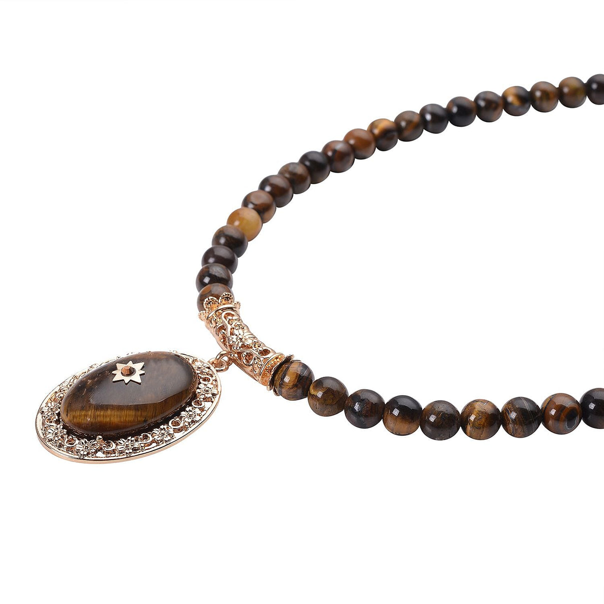 Yellow Tigers Eye and Brown Austrian Crystal Necklace (Size - 18.5 with 4 inch Extender) in Yellow Gold Tone 255.01 Ct. 7026472 4
