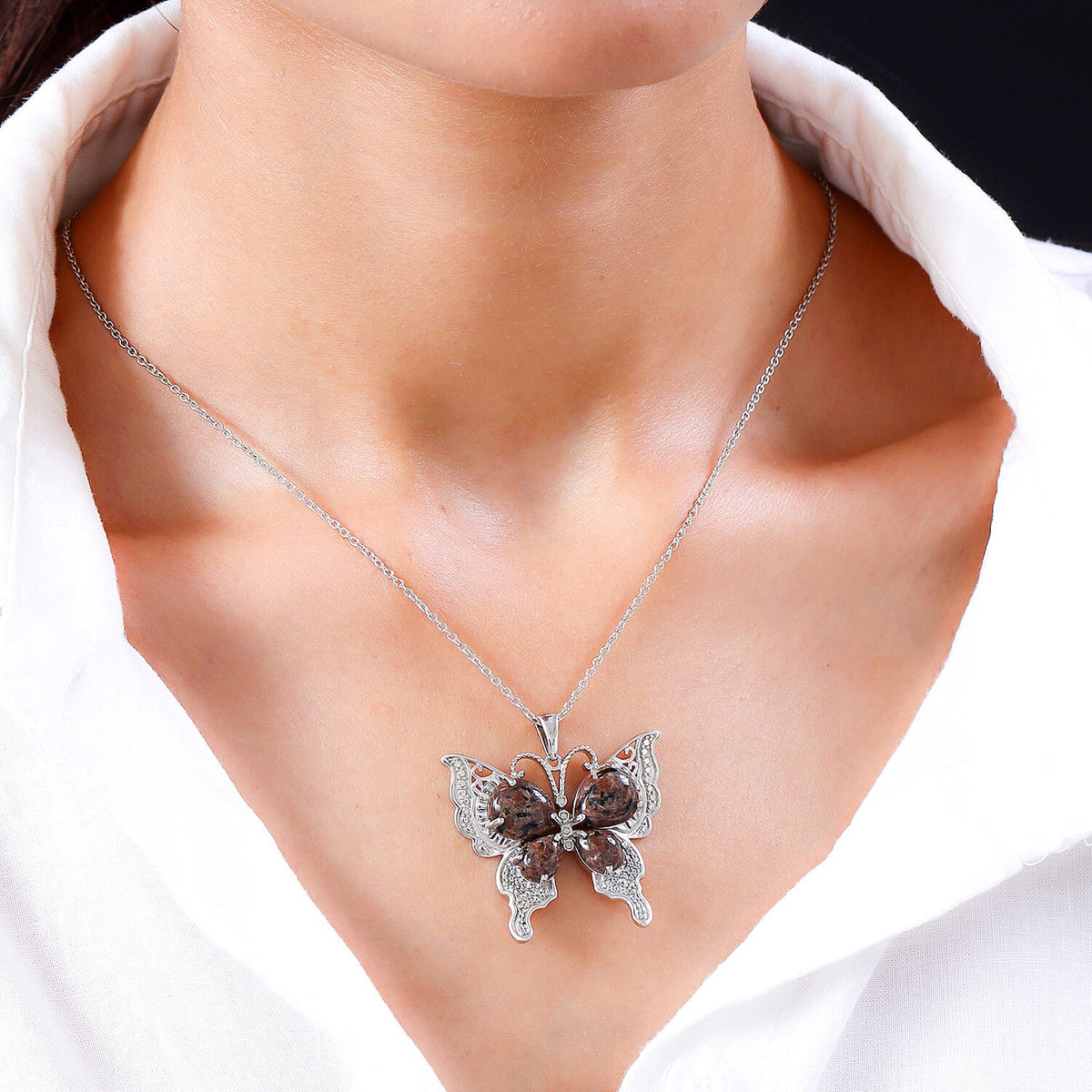 Yooperlite Butterfly Pendant with Chain (Size 20) in Platinum Overlay Sterling Silver 11.61 Ct, Silver Wt. 10.94 Gms 4202740 1