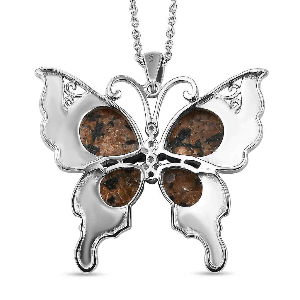 Yooperlite Butterfly Pendant with Chain (Size 20) in Platinum Overlay Sterling Silver 11.61 Ct, Silver Wt. 10.94 Gms