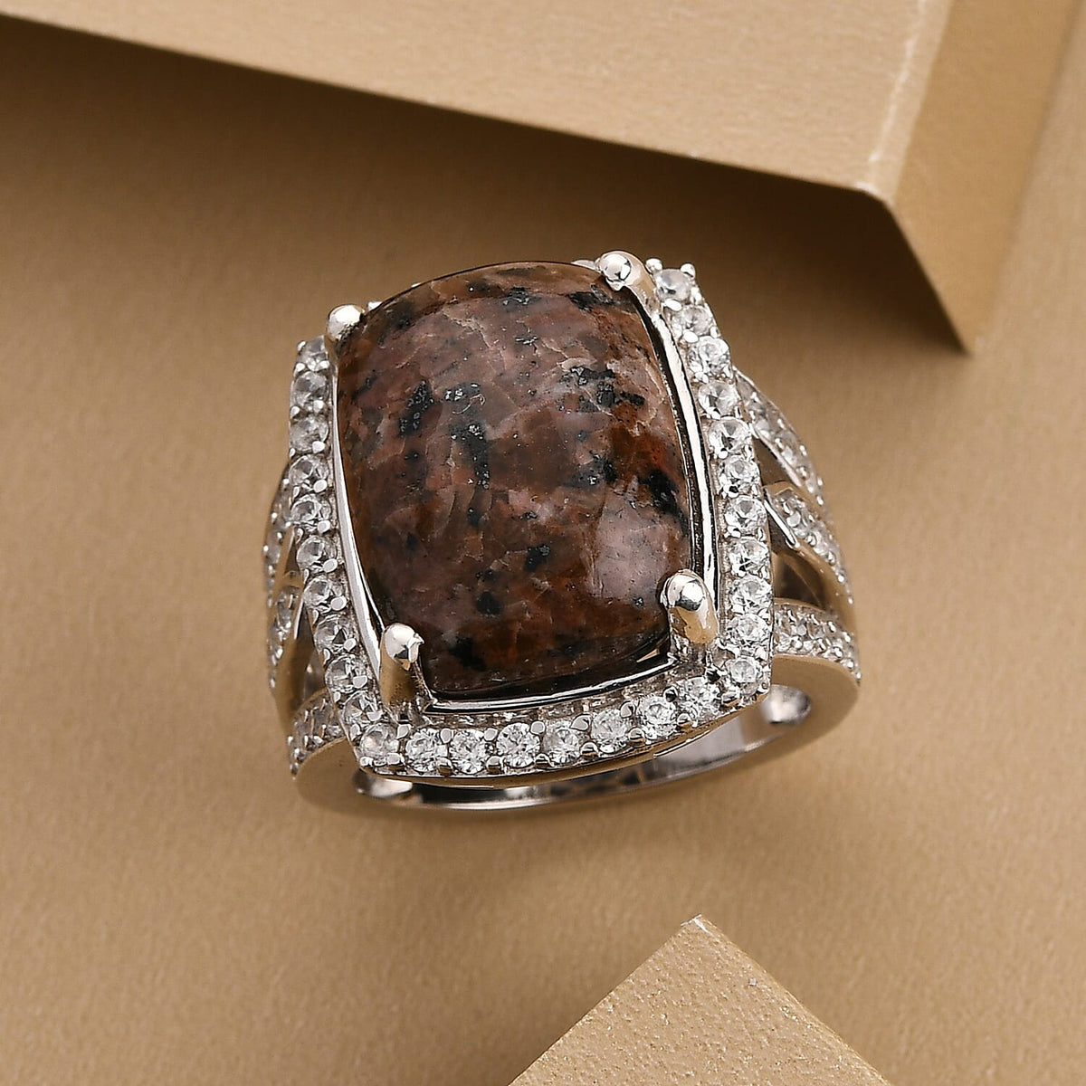 Yooperlite and Natural Cambodian Zircon Ring in Platinum Overlay Sterling Silver 12.01 ct, Silver Wt. 6.37 Gms 8946430 2