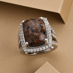 Yooperlite and Natural Cambodian Zircon Ring in Platinum Overlay Sterling Silver 12.01 ct, Silver Wt. 6.37 Gms