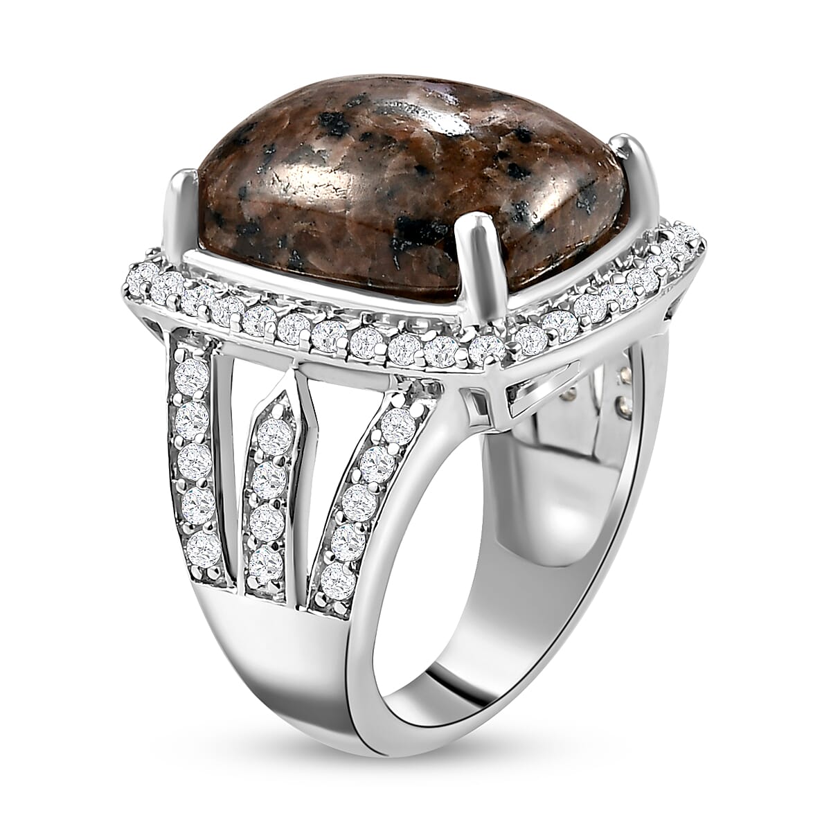 Yooperlite and Natural Cambodian Zircon Ring in Platinum Overlay Sterling Silver 12.01 ct, Silver Wt. 6.37 Gms 8946430 4