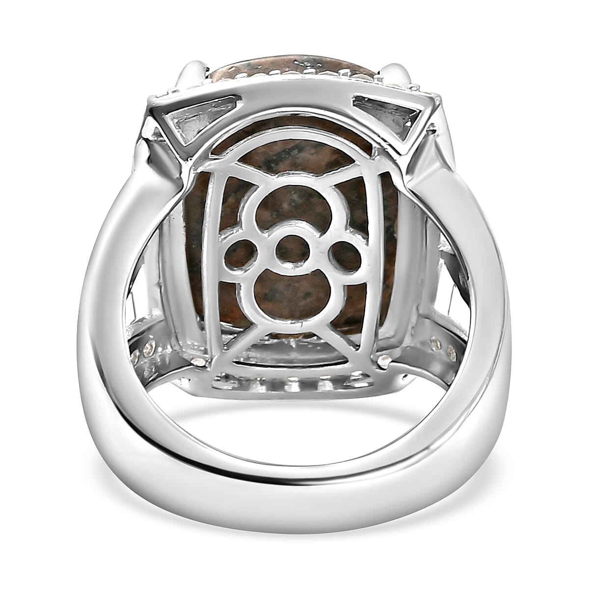 Yooperlite and Natural Cambodian Zircon Ring in Platinum Overlay Sterling Silver 12.01 ct, Silver Wt. 6.37 Gms 8946430 5