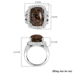 Yooperlite and Natural Cambodian Zircon Ring in Platinum Overlay Sterling Silver 12.01 ct, Silver Wt. 6.37 Gms