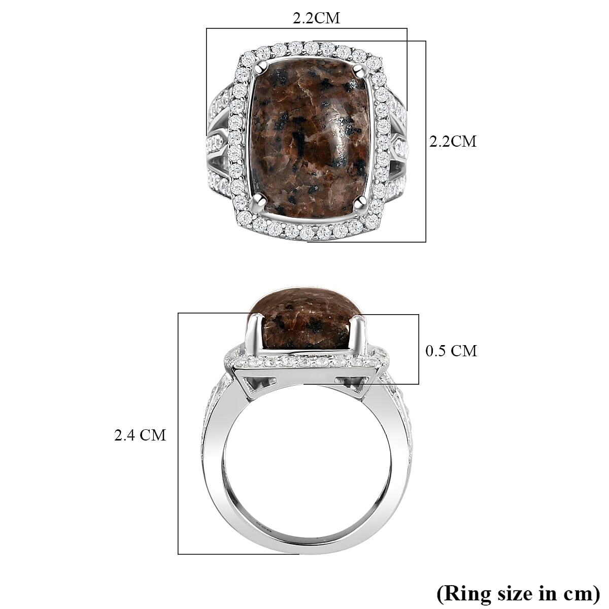 Yooperlite and Natural Cambodian Zircon Ring in Platinum Overlay Sterling Silver 12.01 ct, Silver Wt. 6.37 Gms 8946430 6