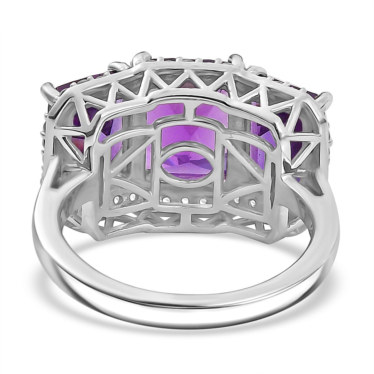 Zambian Amethyst and White Zircon Cluster Trinity Ring 7894500 10