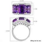 Concave Cut  Zambian Amethyst & White Zircon Ring in Rhodium Overlay Sterling Silver 6.18 ct.