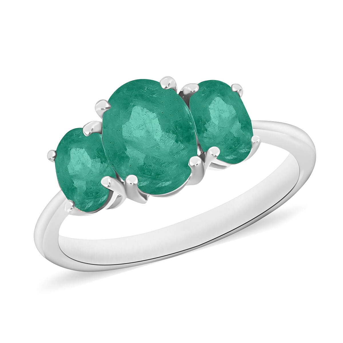Zambian Emerald 3 Stone Ring in Platinum Overlay Sterling Silver 2.120 Ct 8007282 1