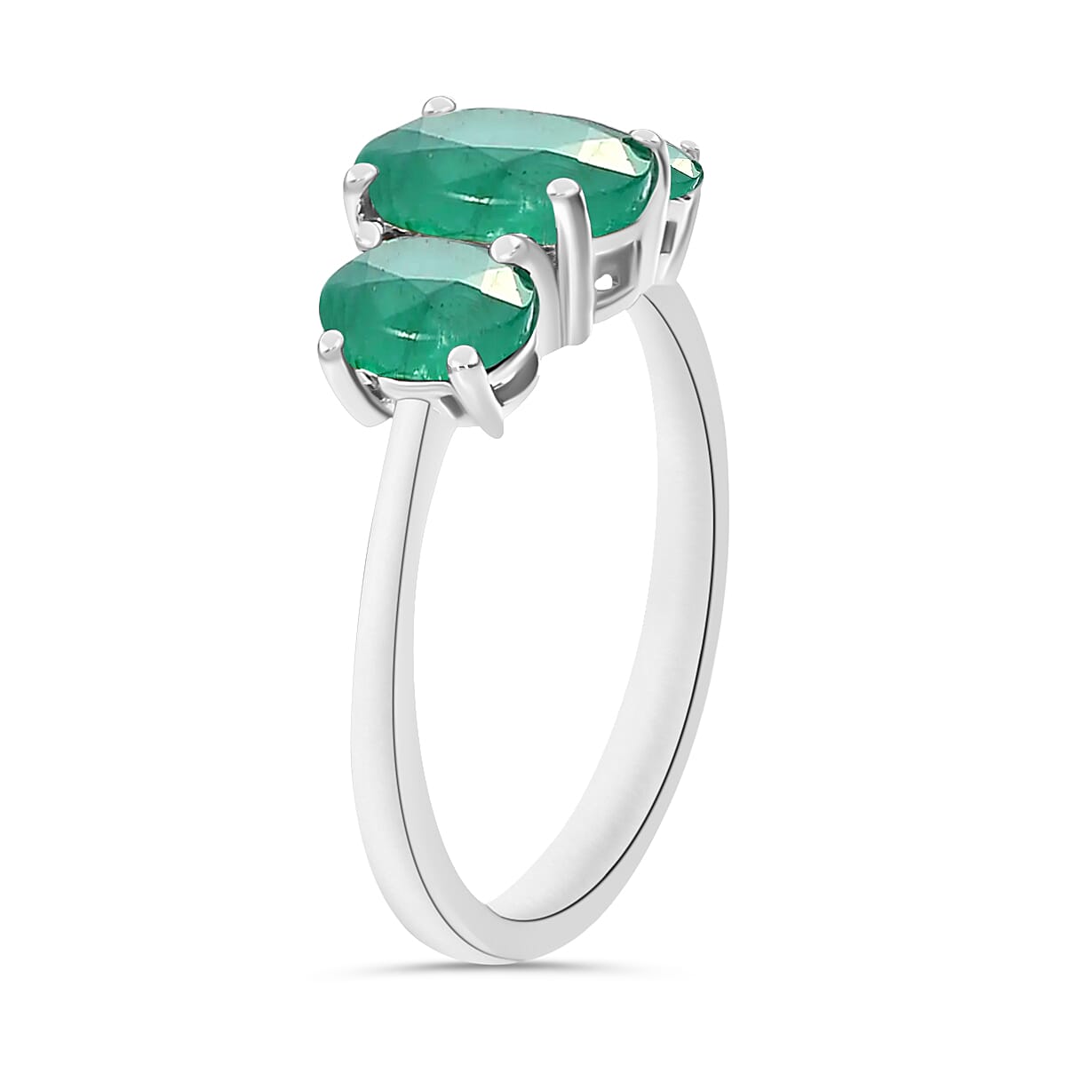 Zambian Emerald 3 Stone Ring in Platinum Overlay Sterling Silver 2.120 Ct 8007282 3
