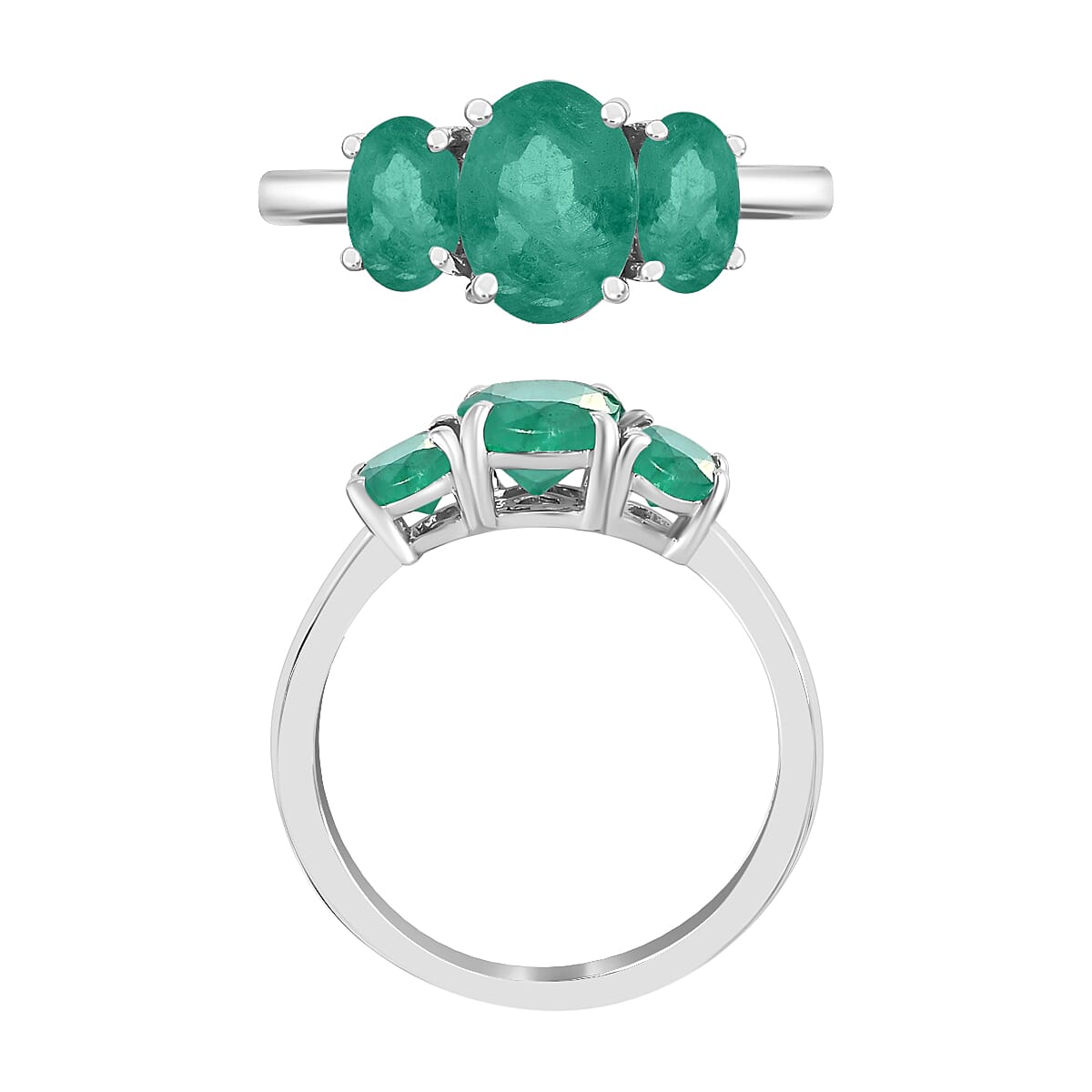 Zambian Emerald 3 Stone Ring in Platinum Overlay Sterling Silver 2.120 Ct 8007282 4