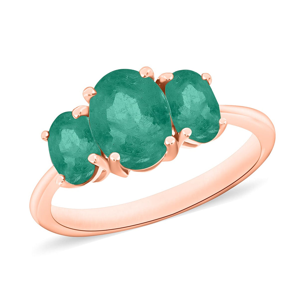 Zambian Emerald  3 Stone Ring in Vermeil RG Sterling Silver 2.12 ct  2.120  Ct.