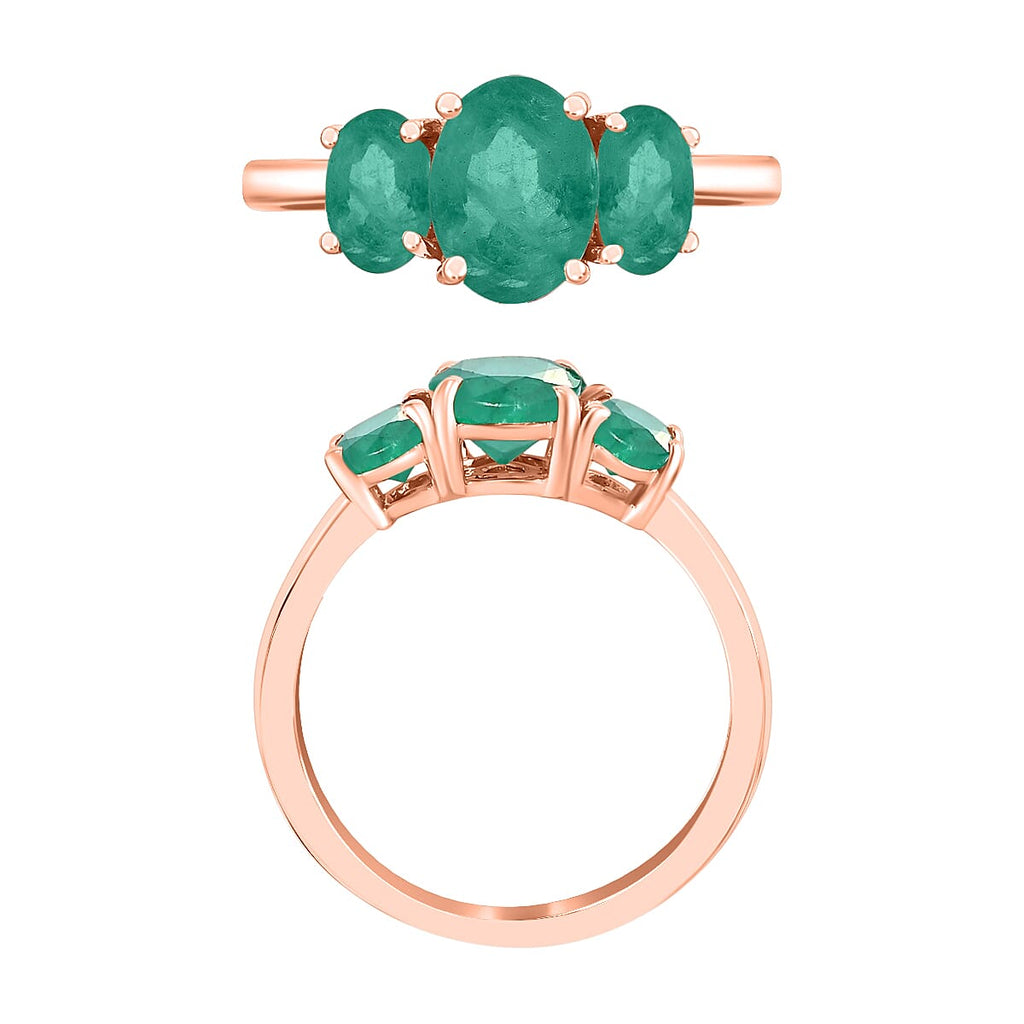 Zambian Emerald  3 Stone Ring in Vermeil RG Sterling Silver 2.12 ct  2.120  Ct.