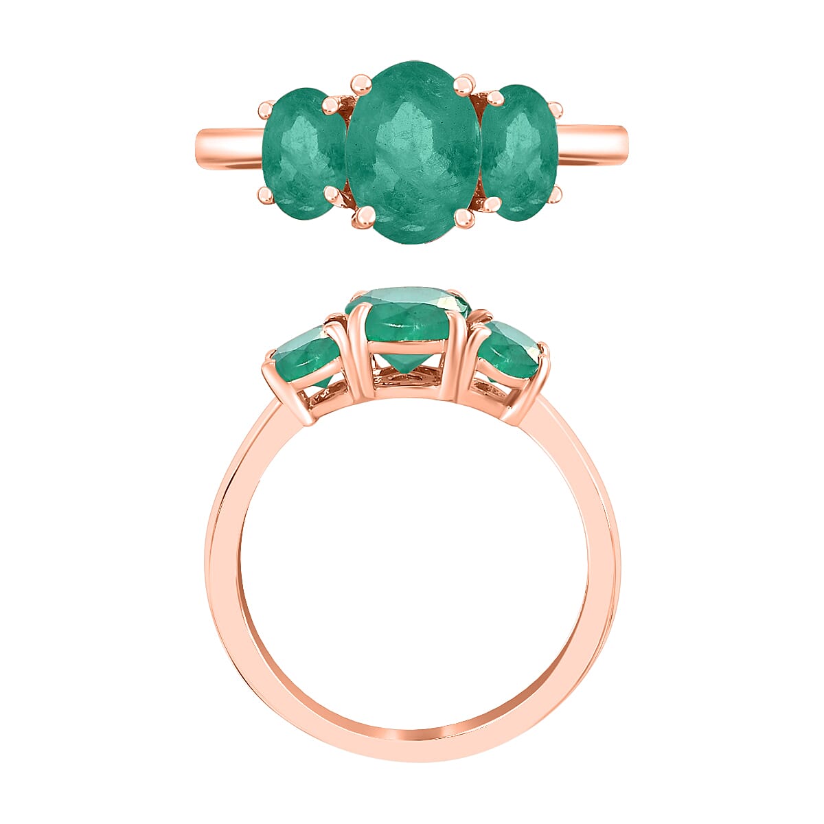 Zambian Emerald 3 Stone Ring in Vermeil Rose Gold Sterling Silver 2.120 Ct 8007316 4