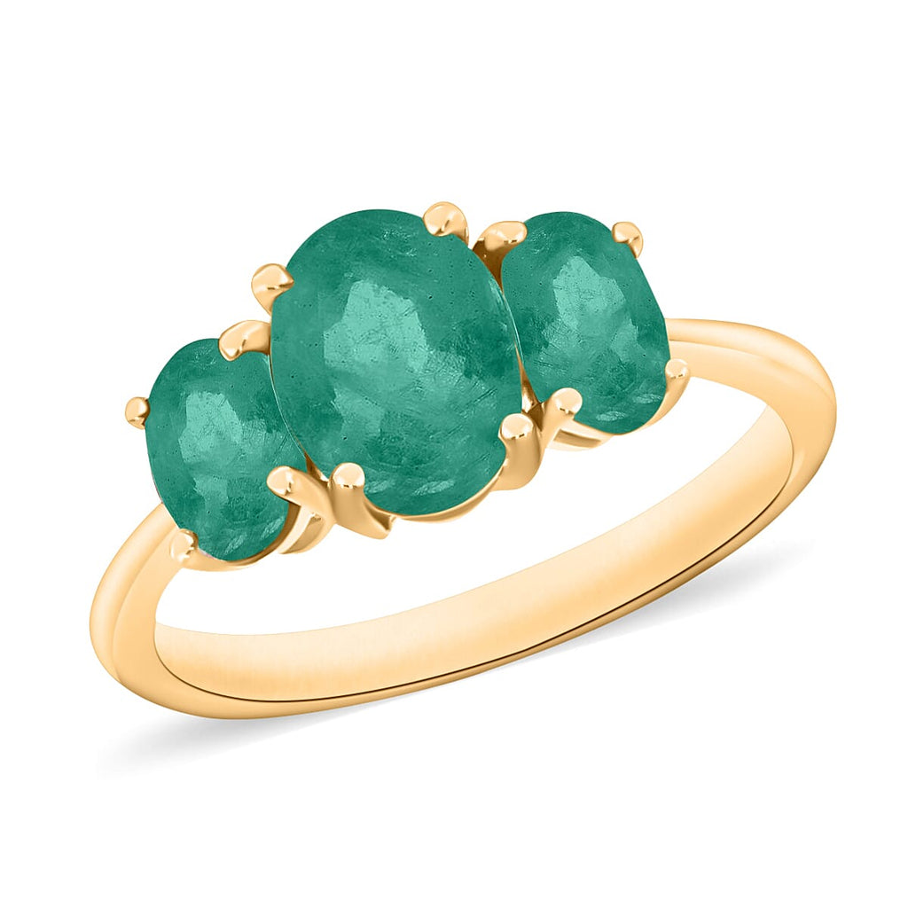 Zambian Emerald  3 Stone Ring in Vermeil YG Sterling Silver 2.12 ct  2.120  Ct.