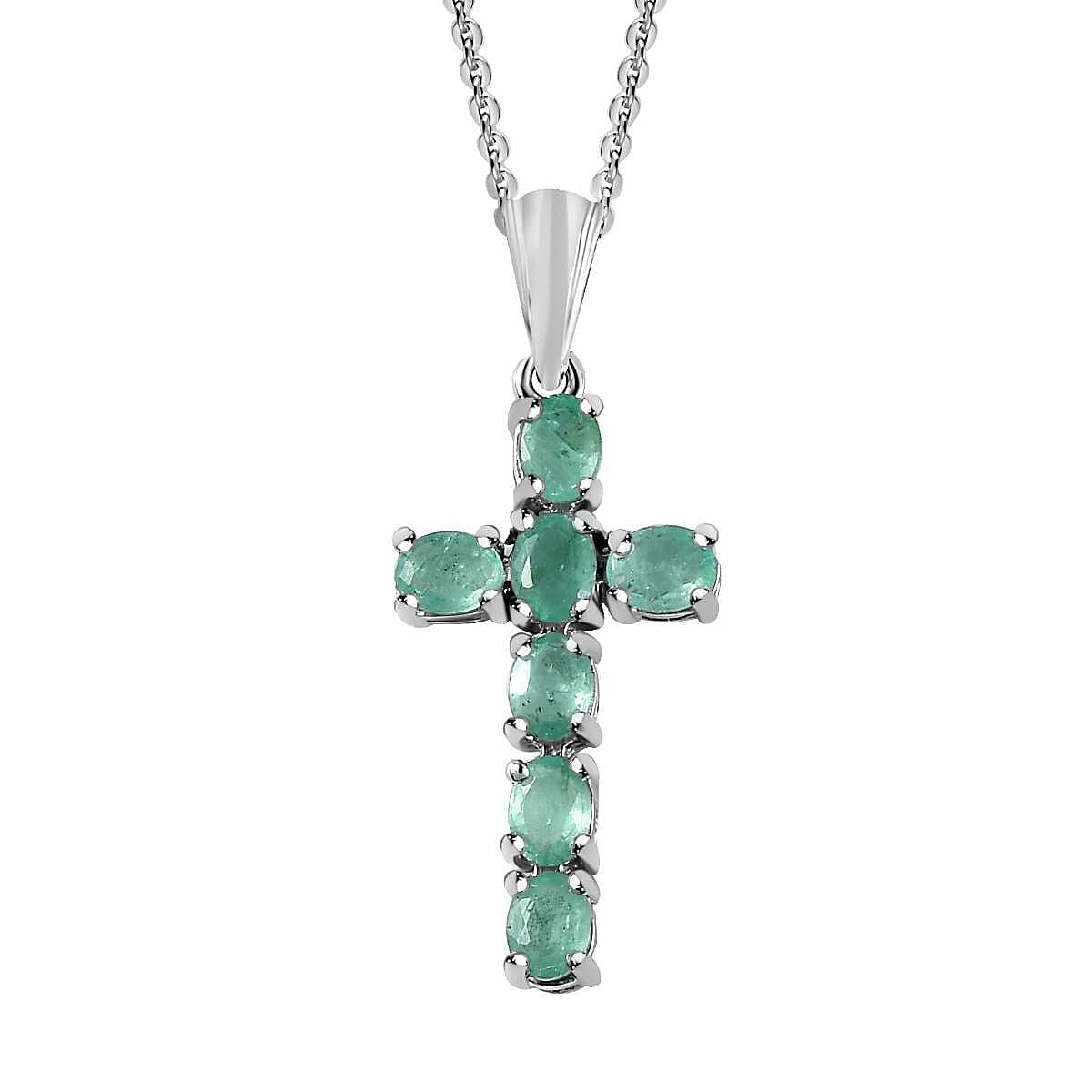 Zambian Emerald Cross Pendant with Chain (Size 20) in Platinum Overlay Sterling Silver 1.064 Ct. 4202881 0