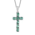 Zambian Emerald Cross Pendant with Chain (Size - 20) in Platinum Overlay Sterling Silver 1.11 Ct.