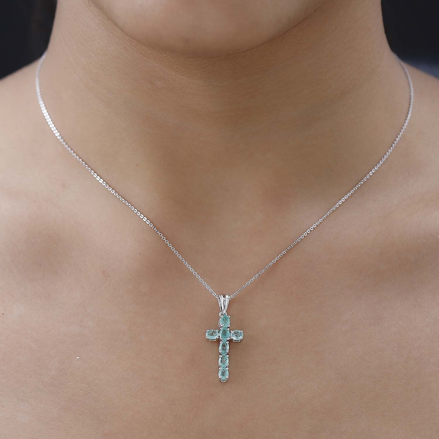 Zambian Emerald Cross Pendant with Chain (Size 20) in Platinum Overlay Sterling Silver 1.064 Ct. 4202881 2