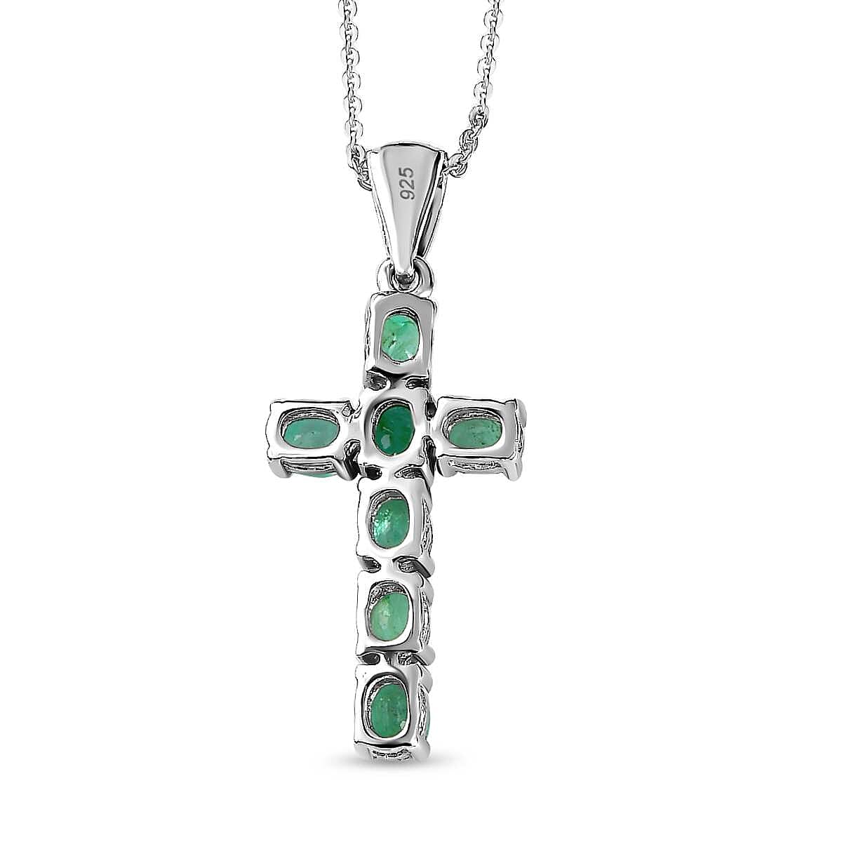 Zambian Emerald Cross Pendant with Chain (Size 20) in Platinum Overlay Sterling Silver 1.064 Ct. 4202881 5