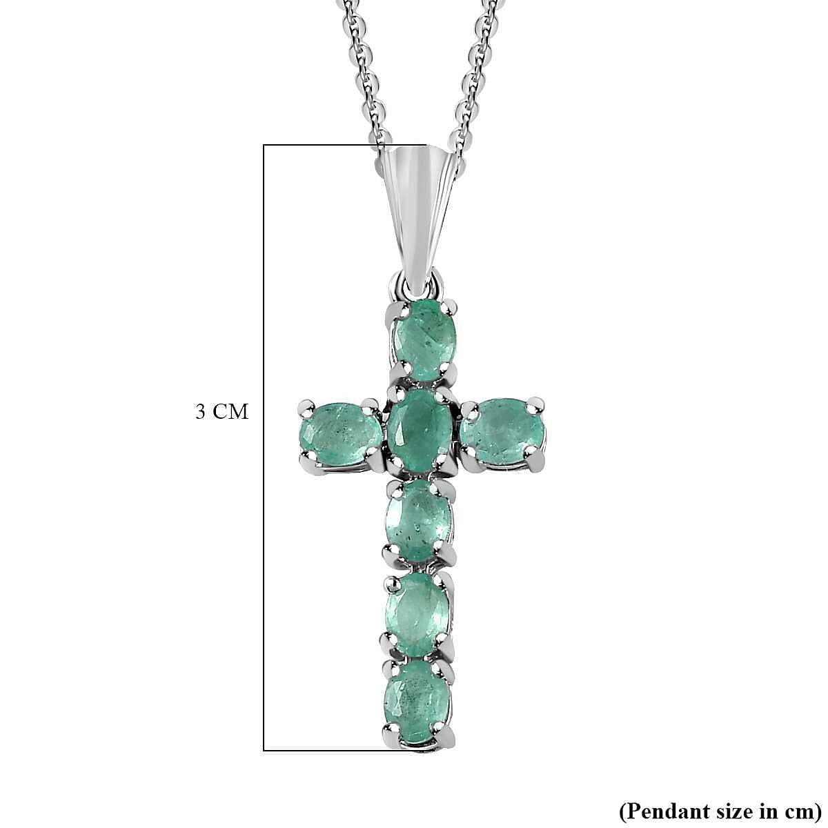 Zambian Emerald Cross Pendant with Chain (Size 20) in Platinum Overlay Sterling Silver 1.064 Ct. 4202881 6