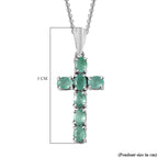 Zambian Emerald Cross Pendant with Chain (Size - 20) in Platinum Overlay Sterling Silver 1.11 Ct.