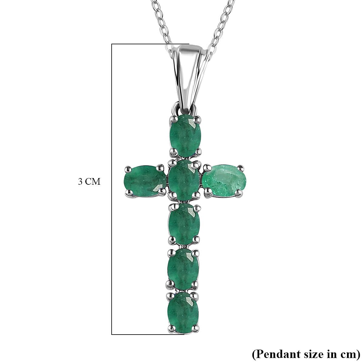 Zambian Emerald Cross Pendant with Chain (Size 20) in Platinum Overlay Sterling Silver 1.064 Ct. 4202881 7
