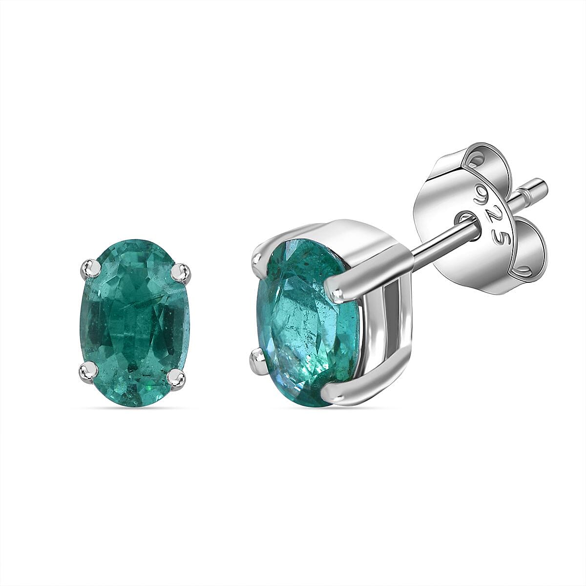 AAA Gemfields Zambian Emerald Stud Earrings in Platinum Overlay Sterling Silver 7828601 0