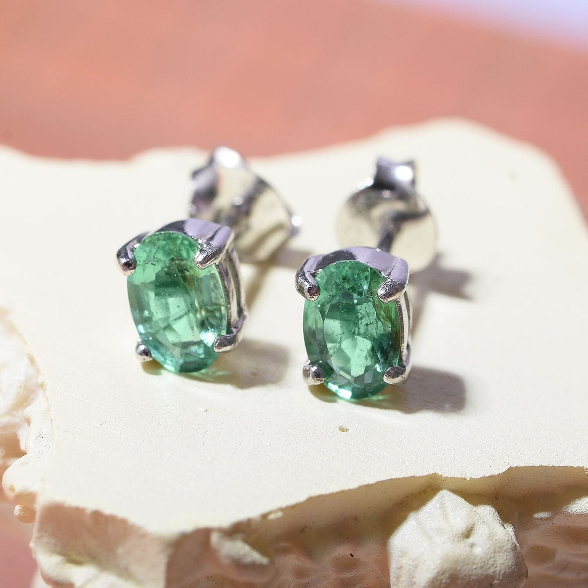 AAA Gemfields Zambian Emerald Stud Earrings in Platinum Overlay Sterling Silver 7828601 1