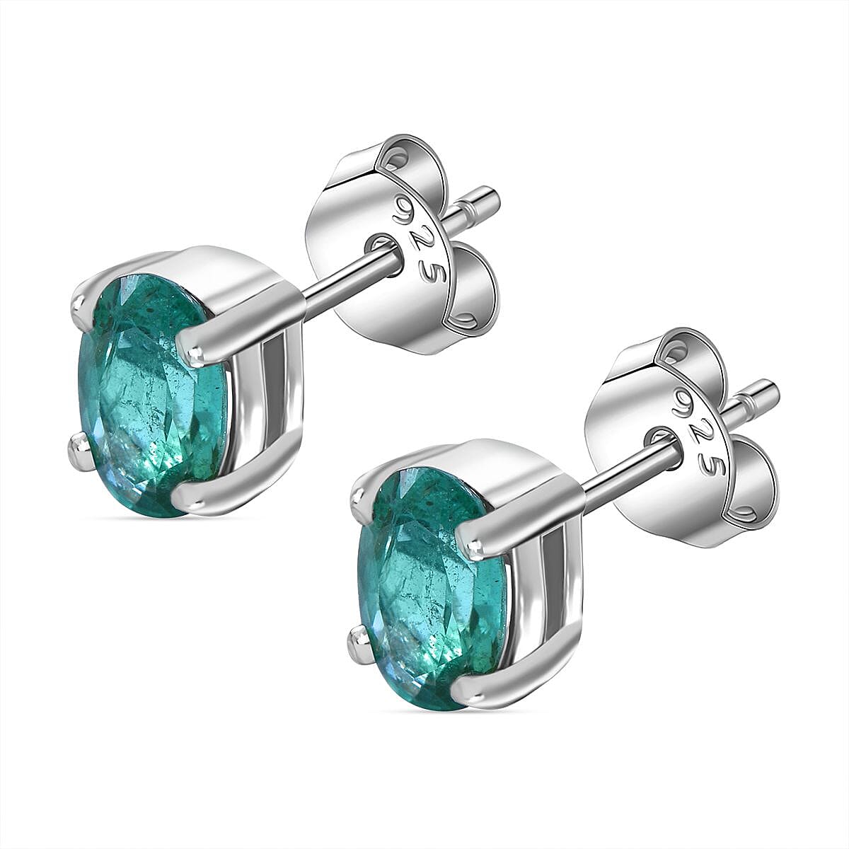 AAA Gemfields Zambian Emerald Stud Earrings in Platinum Overlay Sterling Silver 7828601 3
