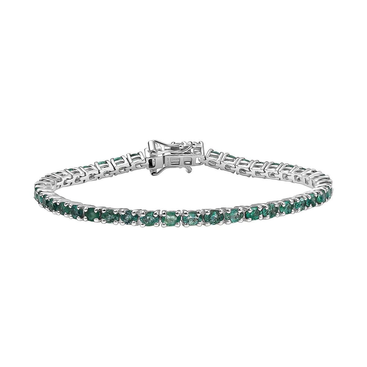 Limited Edition- AAA Gemfields Zambian Emerald Bracelet (Size - 7.5) in Rhodium Overlay Sterling Silver 7.00 Ct, 8224517 0