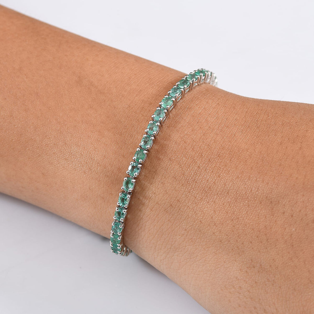 Limited Edition- AAA Gemfields Zambian Emerald Bracelet (Size - 7.5) in Rhodium Overlay Sterling Silver 7.00 Ct, 8224517 3