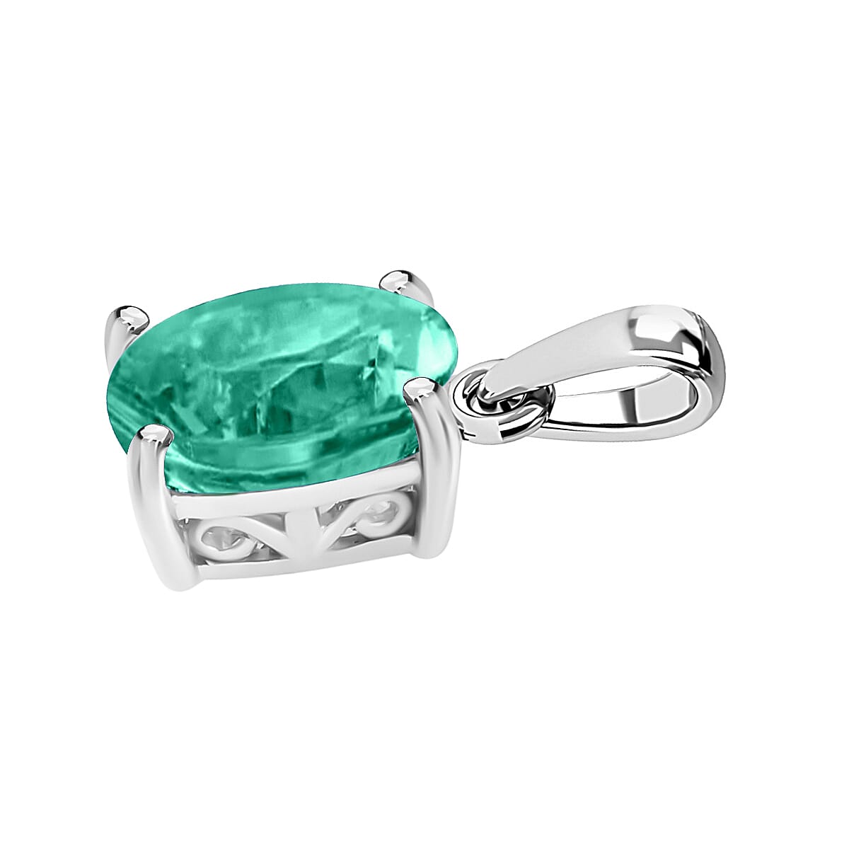 Zambian Emerald Solitaire Pendant in Platinum Overlay Sterling Silver 1.320 Ct 8000238 3
