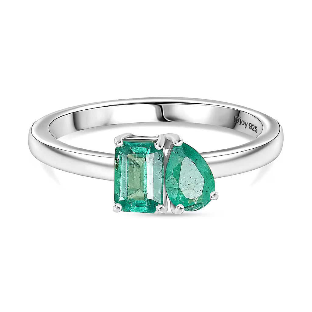 D'joy Zambian Emerald Ring in Rhodium Overlay Sterling Silver