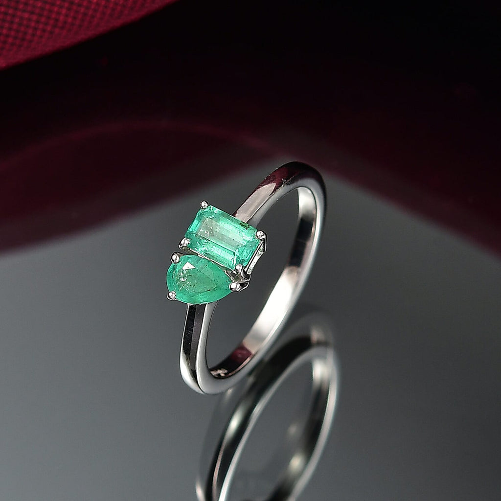 D'joy Zambian Emerald Ring in Rhodium Overlay Sterling Silver