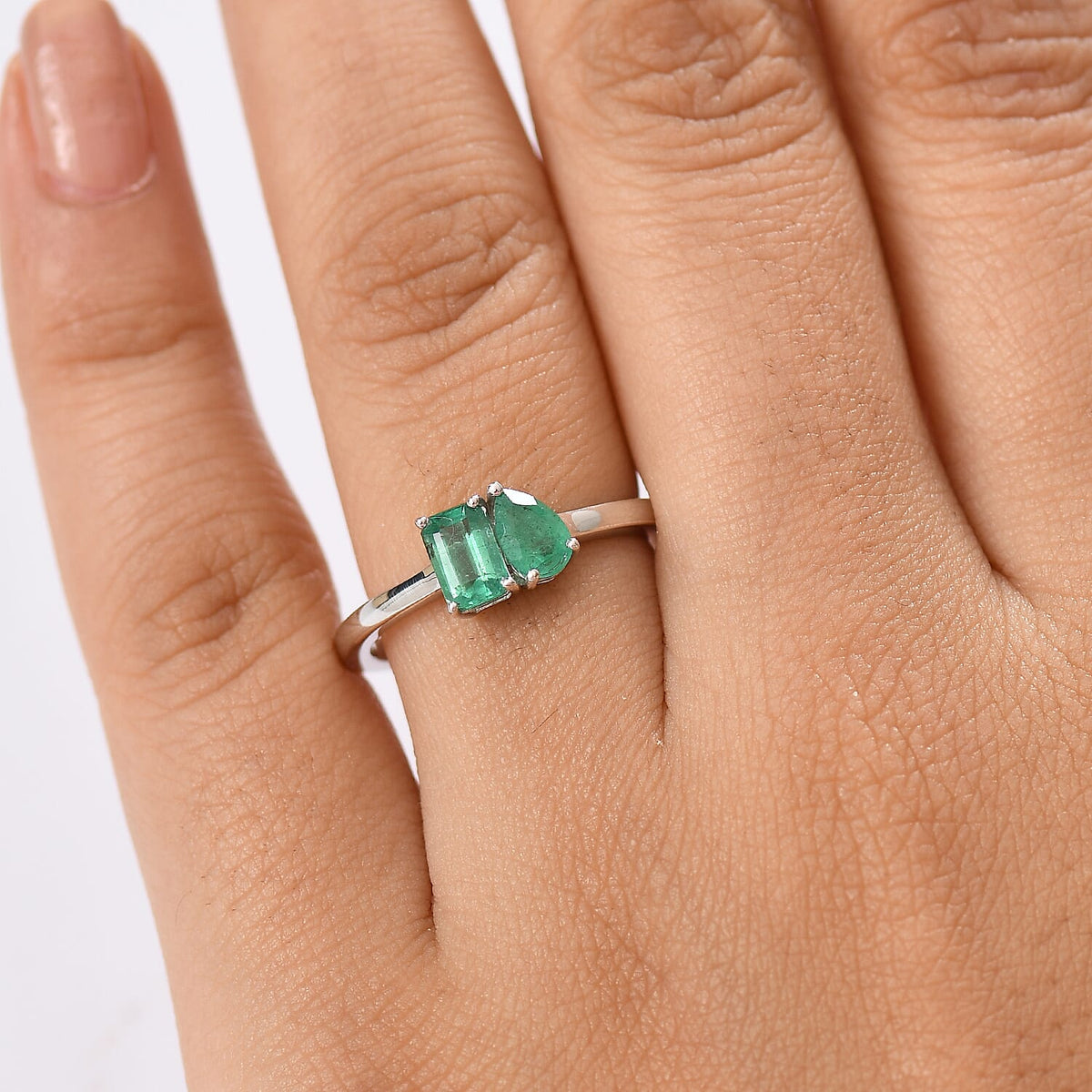 D'joy Toi Et Moi Zambian Emerald Ring in Rhodium Overlay Sterling Silver 8225897 3
