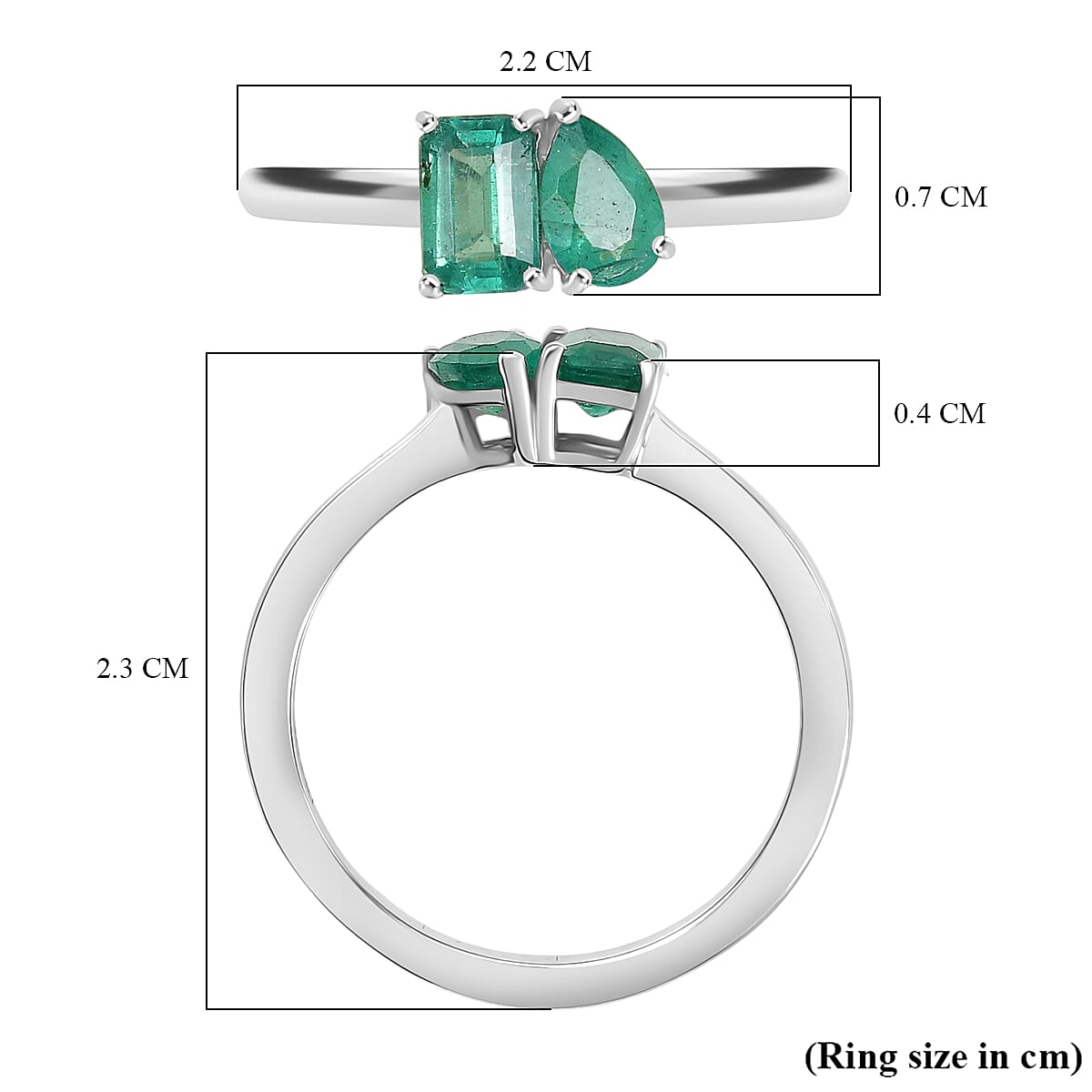 D'joy Toi Et Moi Zambian Emerald Ring in Rhodium Overlay Sterling Silver 8225897 6