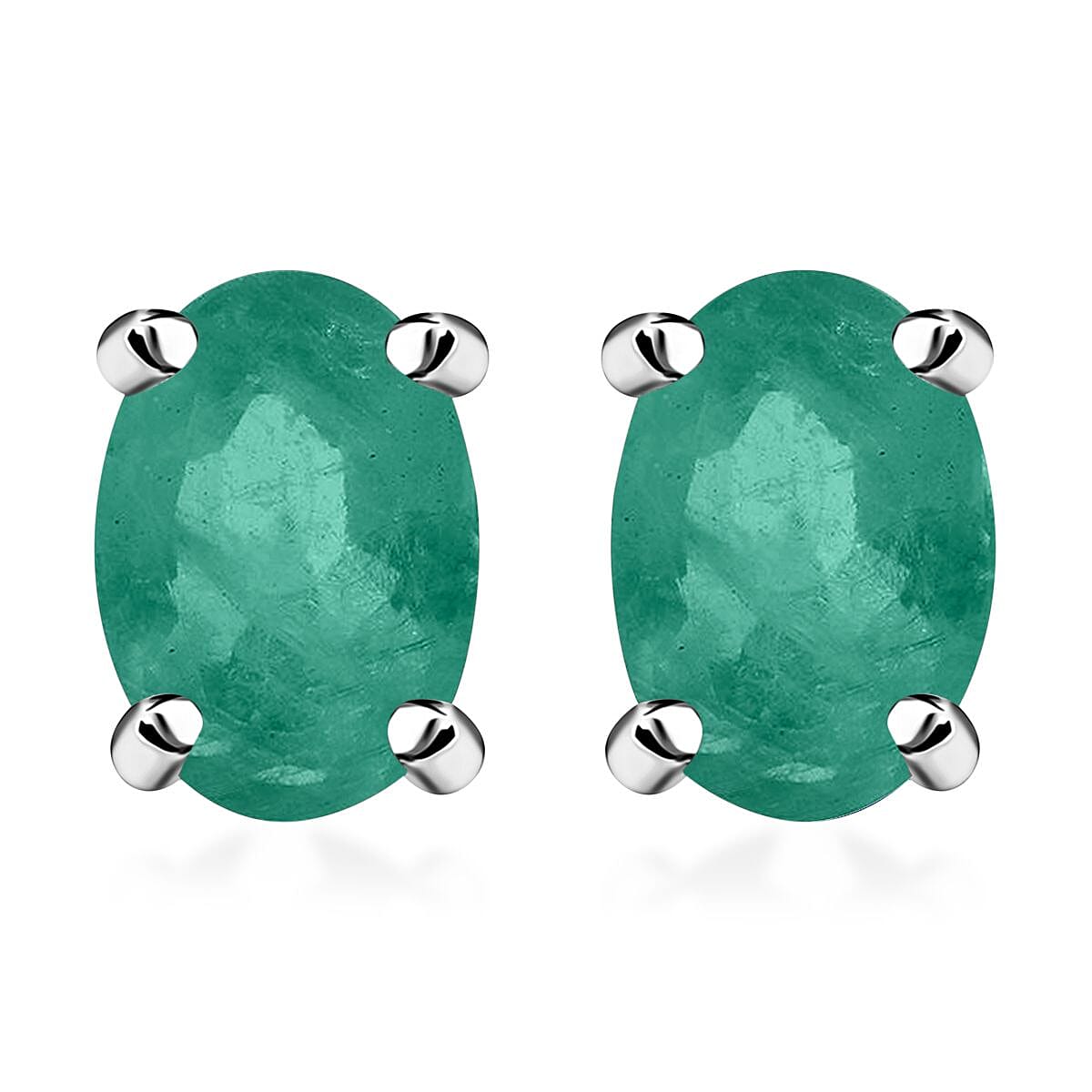Zambian Emerald  Solitaire Stud Push Post Earring in Platinum Overlay Sterling Silver 0.92 ct 8000604 0