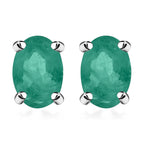 Zambian Emerald Solitaire Stud Push Back Earrings in Platinum Overlay Sterling Silver