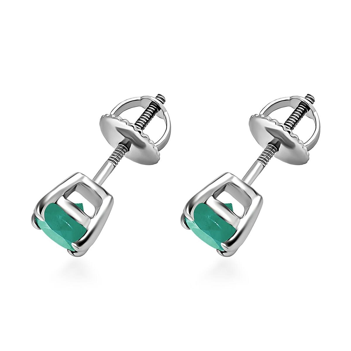 Zambian Emerald  Solitaire Stud Push Post Earring in Platinum Overlay Sterling Silver 0.92 ct 8000604 3