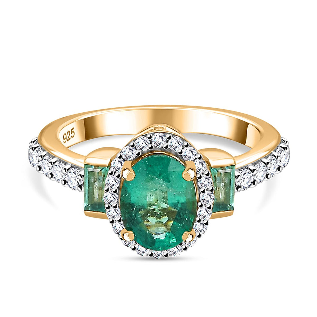 D'Joy Zambian Emerald Oval Cut Ring in 18K Vermeil Yellow Gold Plated Sterling Silver 2.05 Ct.