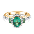 D'Joy Zambian Emerald Oval Cut Ring in 18K Vermeil Yellow Gold Plated Sterling Silver 2.05 Ct.