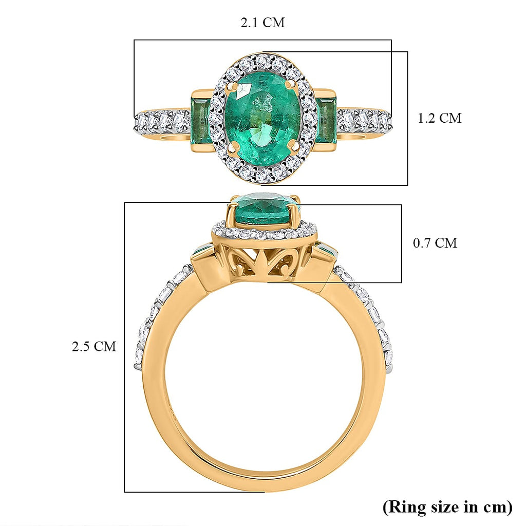D'Joy Zambian Emerald Oval Cut Ring in 18K Vermeil Yellow Gold Plated Sterling Silver 2.05 Ct.