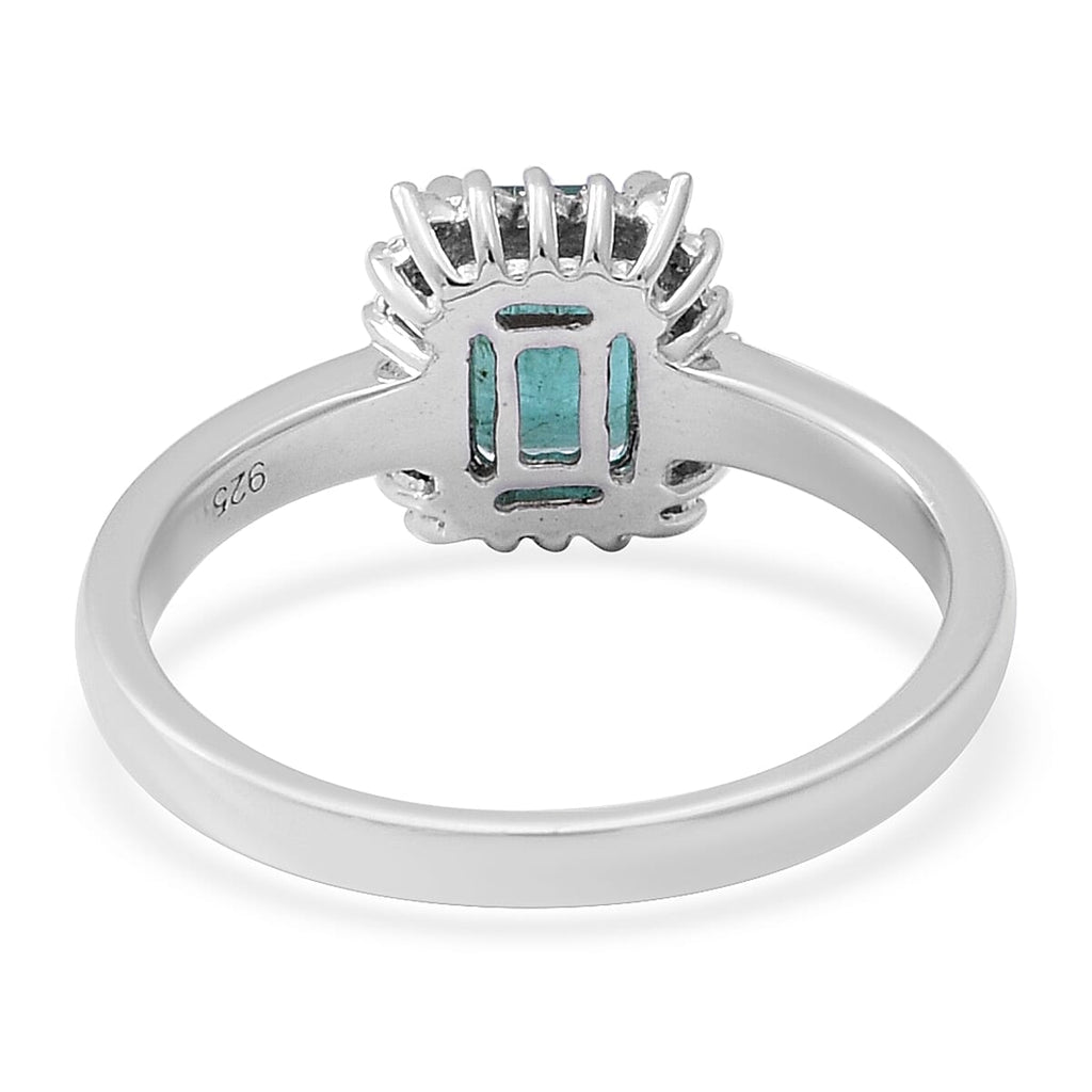 Kagem Zambian Emerald and Diamond Halo Ring in Rhodium Overlay Sterling Silver 1.16 Ct.